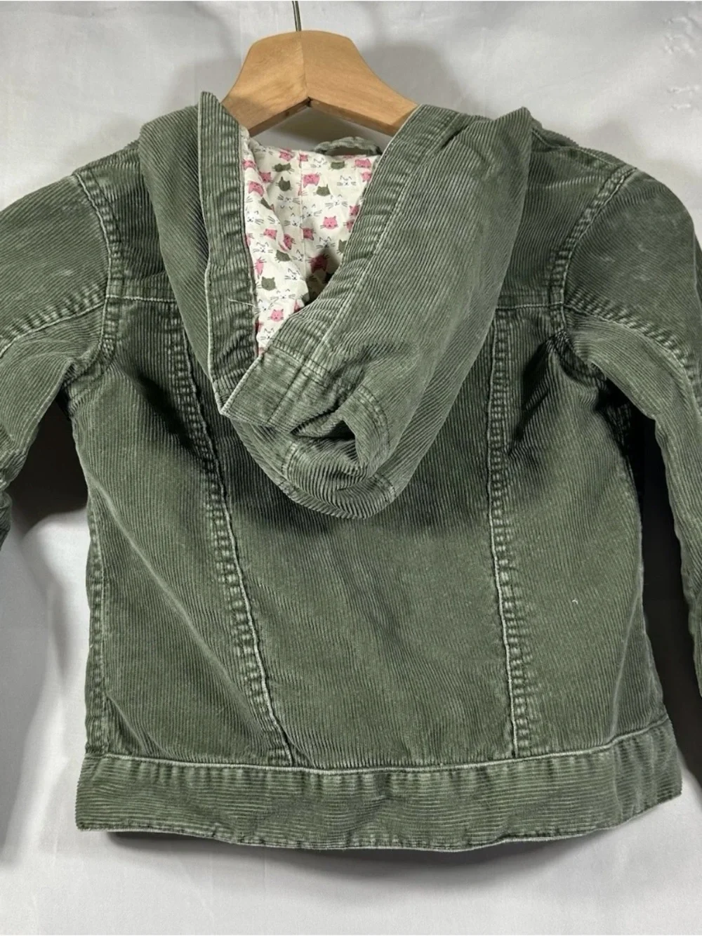 GAP Kids Olive Green Corduroy Hooded Jacket with Floral Lining